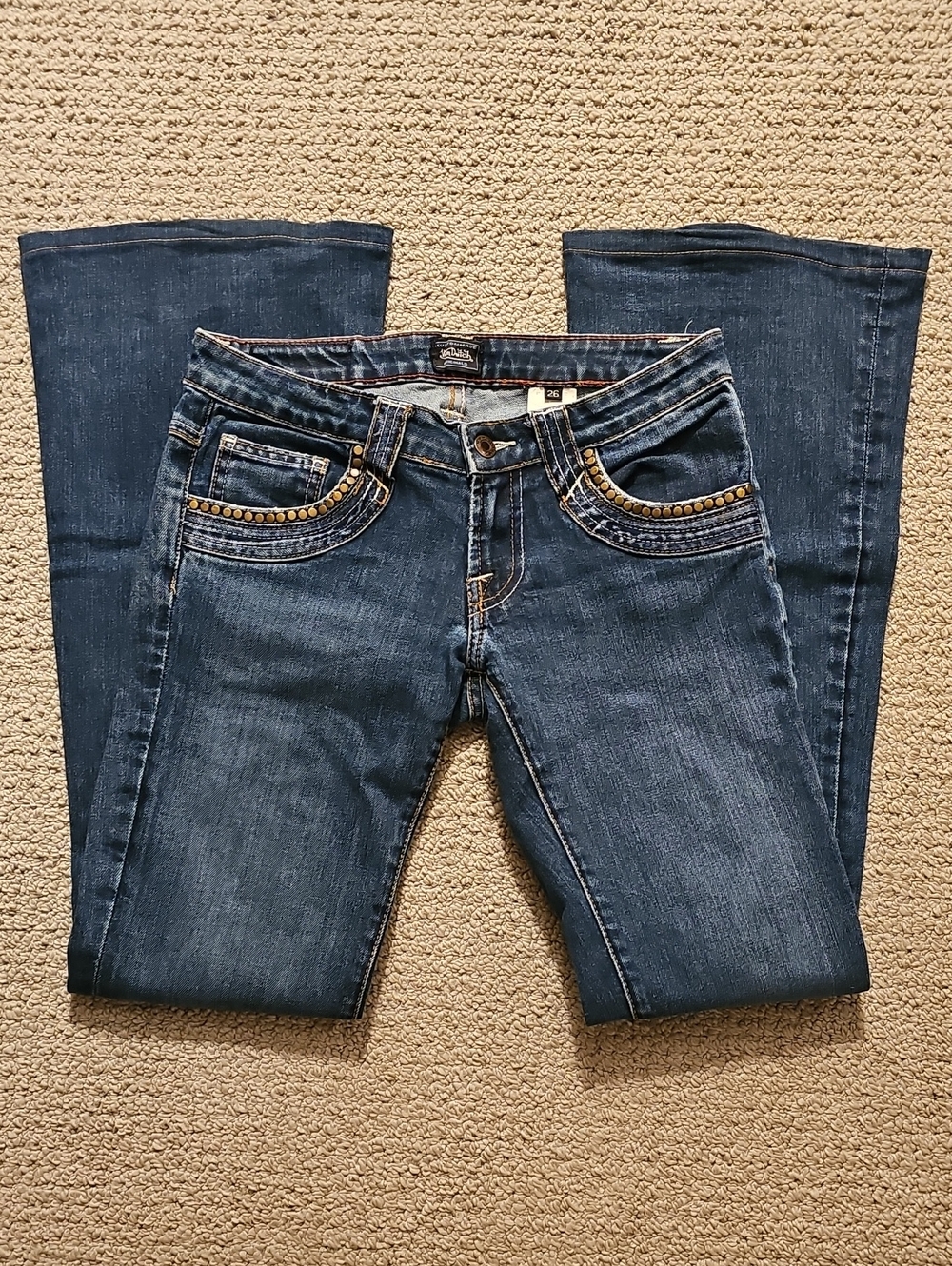 Von Dutch Dark Blue Bootcut Jeans with Stud Accent
